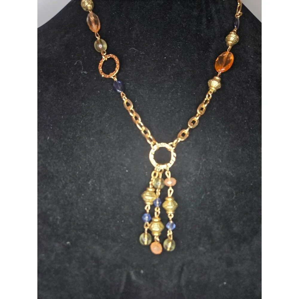 Gold Tone Chain Beaded with Tassel Pendant